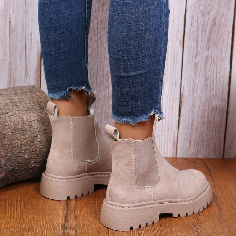 Women's Chelsea Boots PU Leather Platform Sole Elastic Panel Casual Streetwear