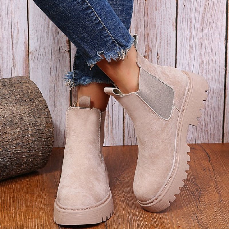 Women's Chelsea Boots PU Leather Platform Sole Elastic Panel Casual Streetwear
