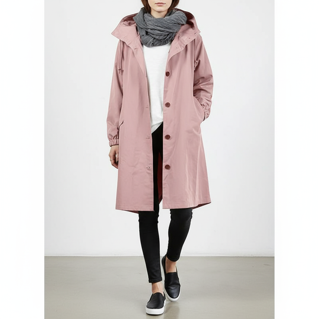 Women's Rain Jacket Water Resistant Hooded Longline Fit Outdoor Casual