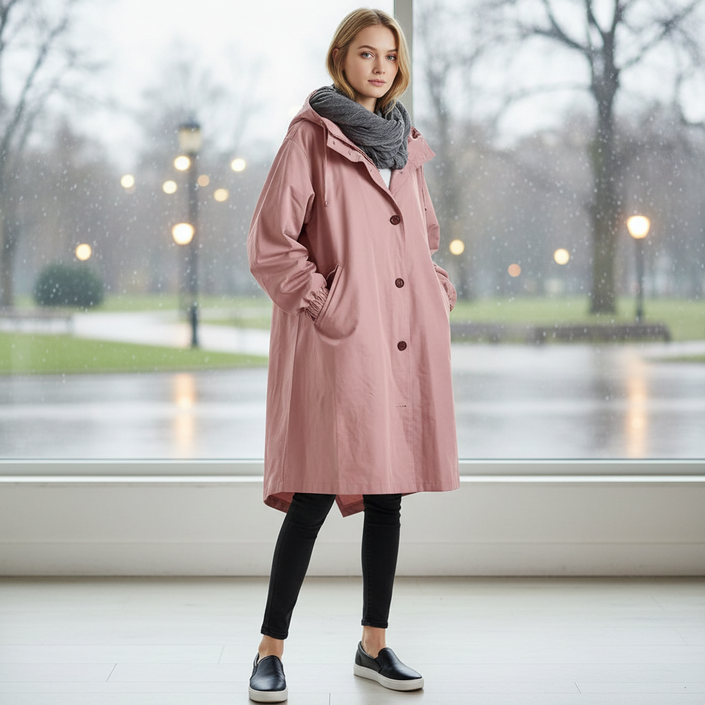 Women's Rain Jacket Water Resistant Hooded Longline Fit Outdoor Casual
