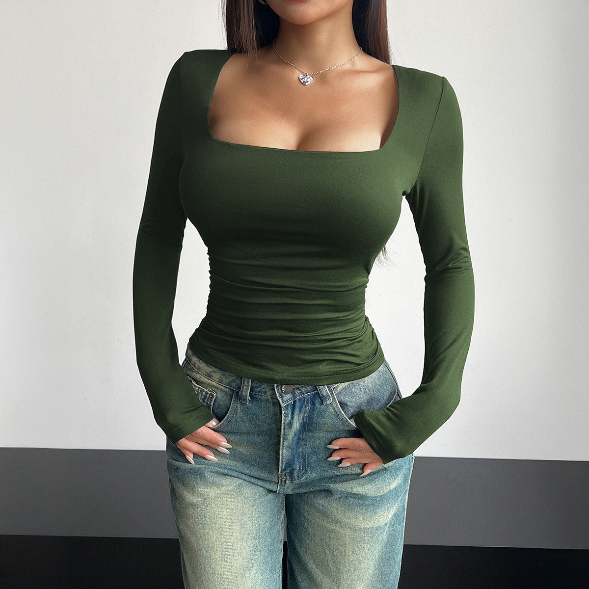 Women's Square Neck Top Polyester Blend Sculpting Slim Fit Stretch Casual Night Out
