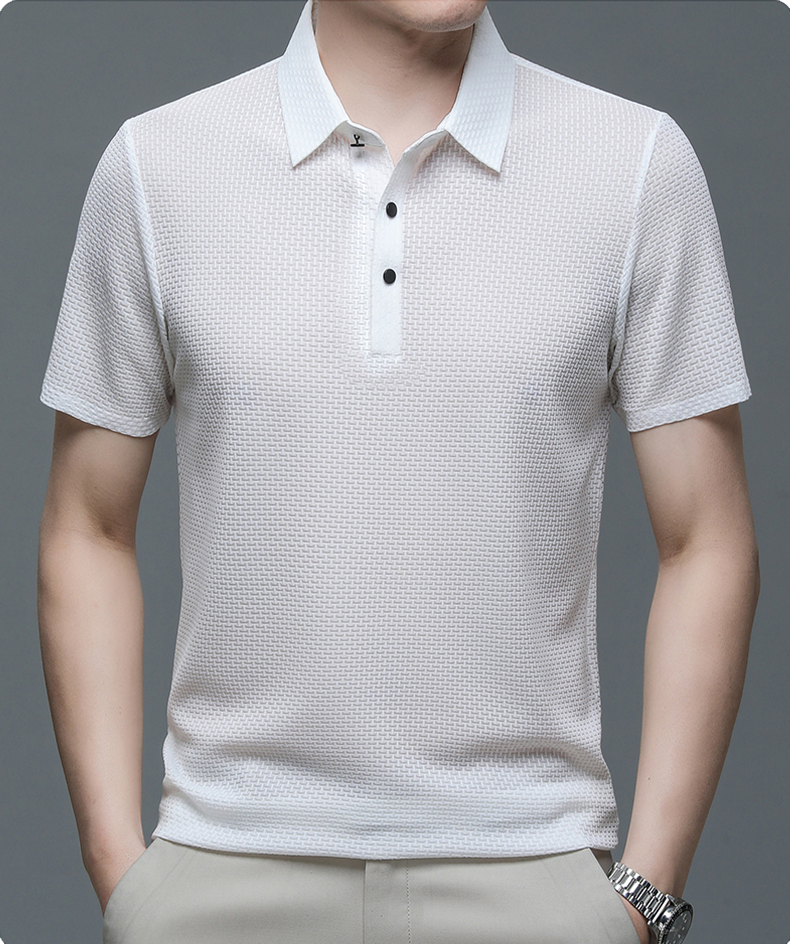 Men's short sleeve knit polo — breathable slim fit — active outdoor leisure