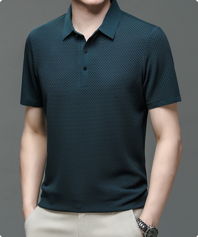 Men's short sleeve knit polo — breathable slim fit — active outdoor leisure