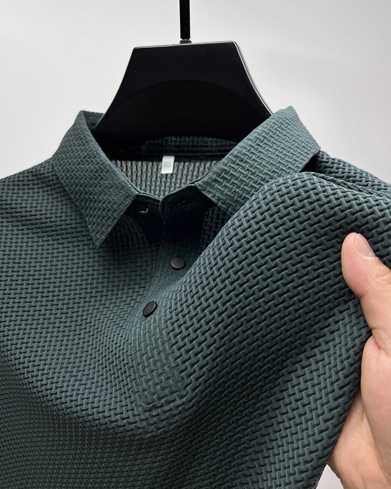 Men's short sleeve knit polo — breathable slim fit — active outdoor leisure
