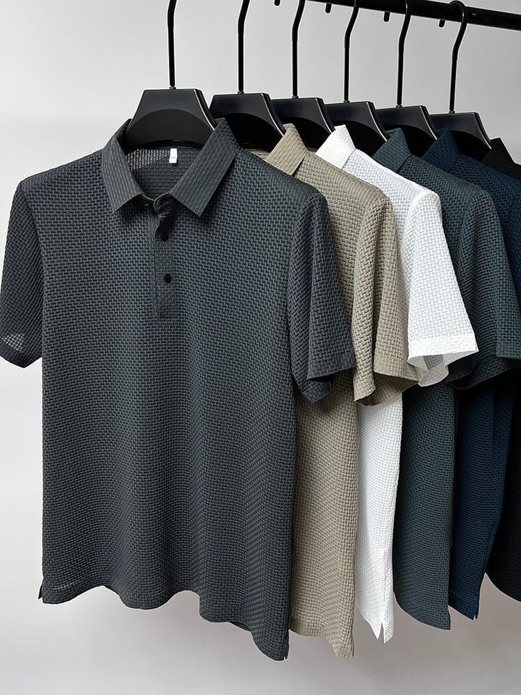 Men's short sleeve knit polo — breathable slim fit — active outdoor leisure