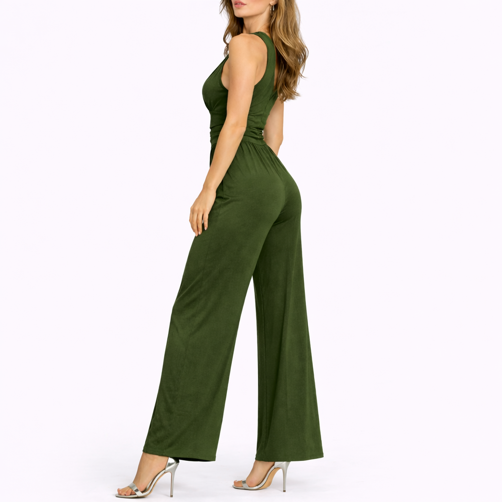 Sleeveless Wide-Leg V-Neck Jumpsuit