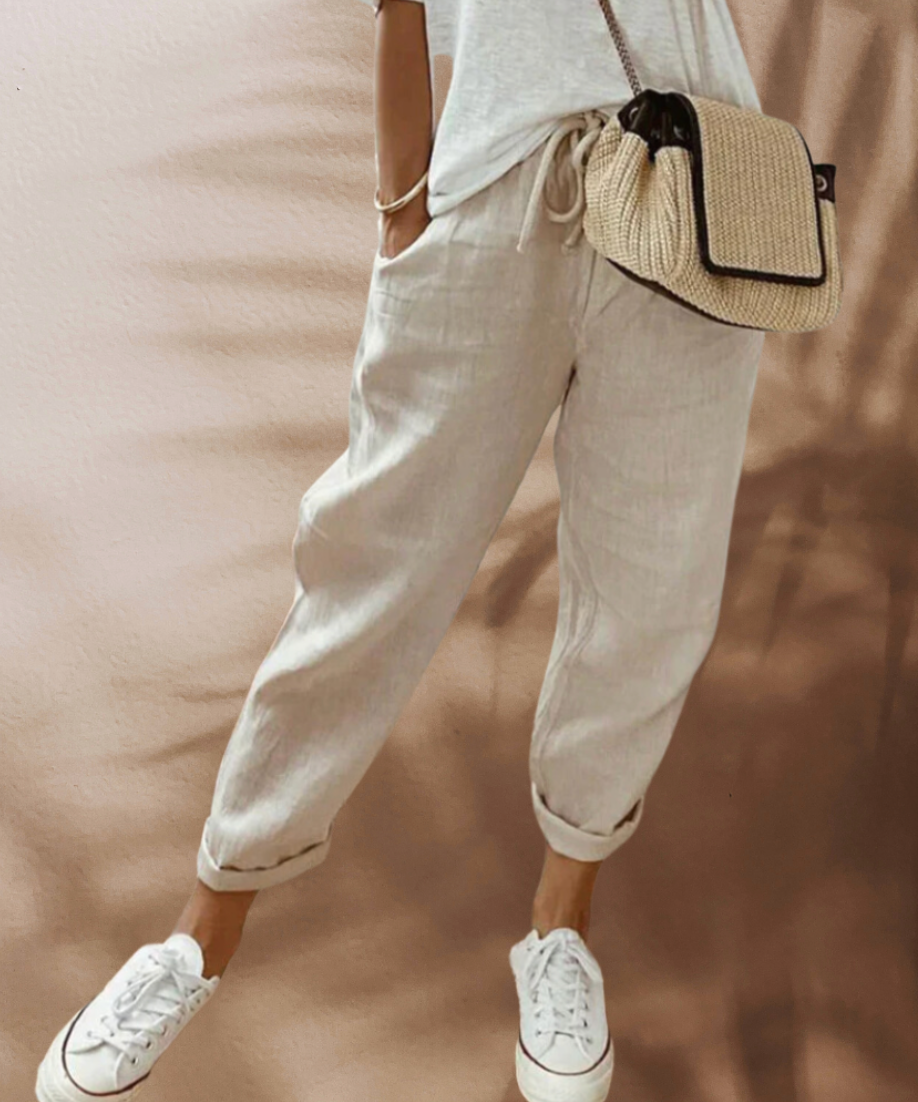 Women's casual trousers with elastic drawstring waist loose