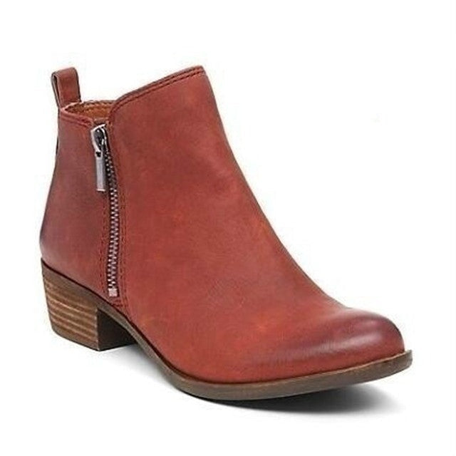 Women's Ankle Boots PU Leather Block Heel Side Zip Rounded Toe Casual Workwear