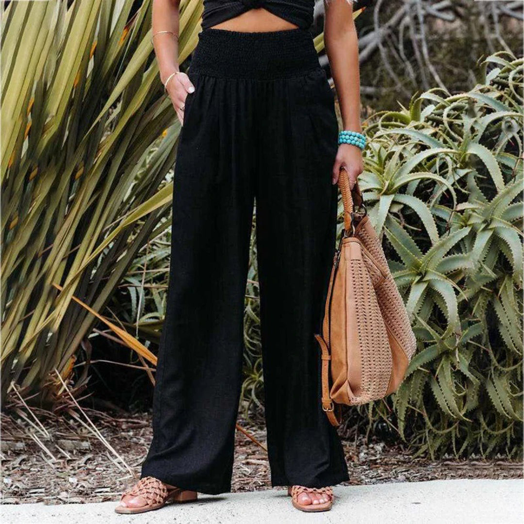 Women's wide-leg trousers with an elastic waistband