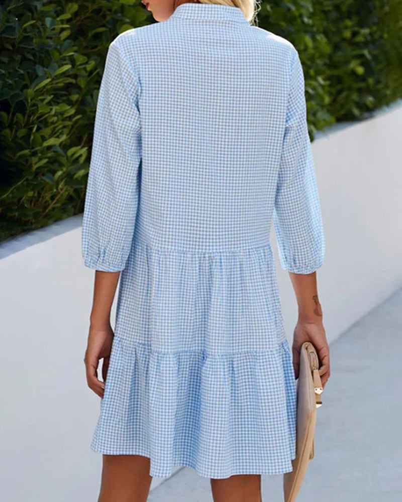 A-Line V-Neck Dress Button Front
