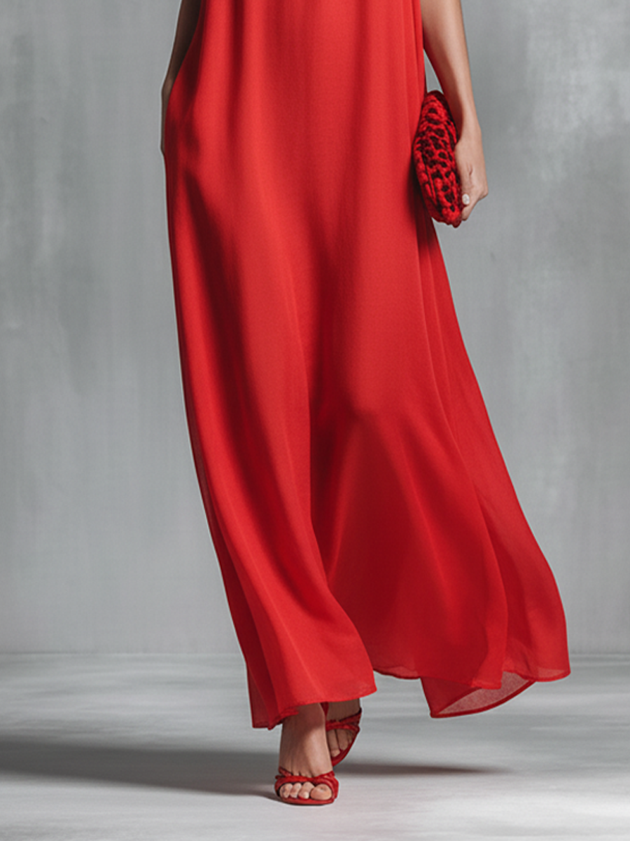 Chiffon V-Neck Spaghetti Strap Maxi Dress