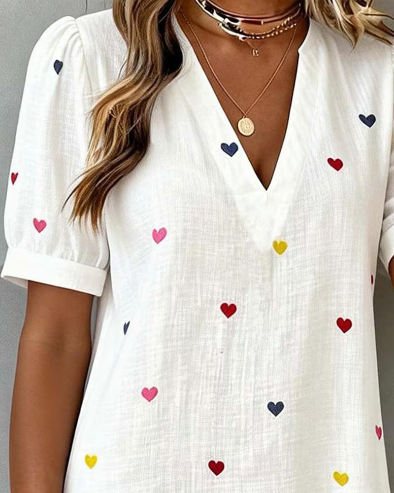 Women's Linen Dress Heart Print Casual