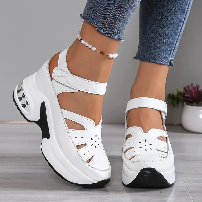 Women's Wedge Sandals Breathable Cutout Platform Walking Shoes Cushioned Mary Jane