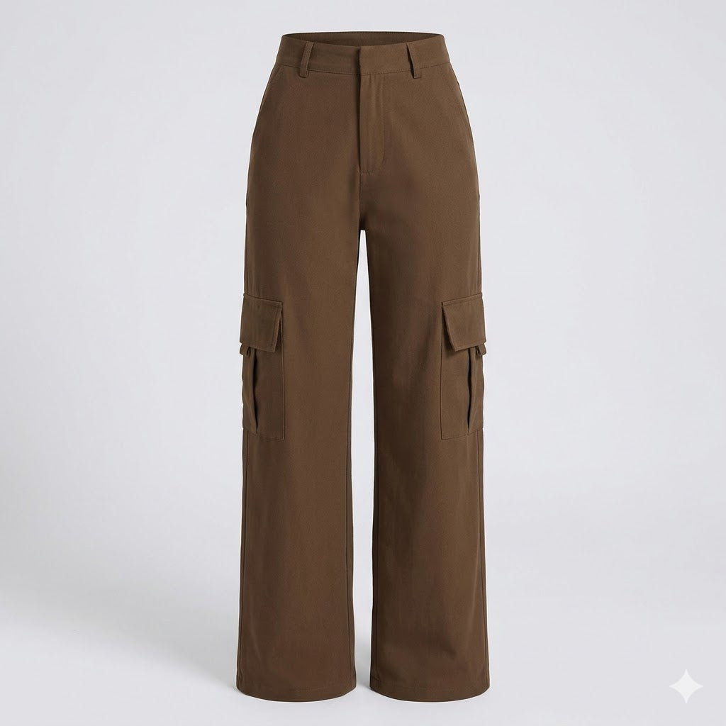 Women's Cargo Pants Polyester Blend High Waist Wide Leg Pockets Casual Streetwear