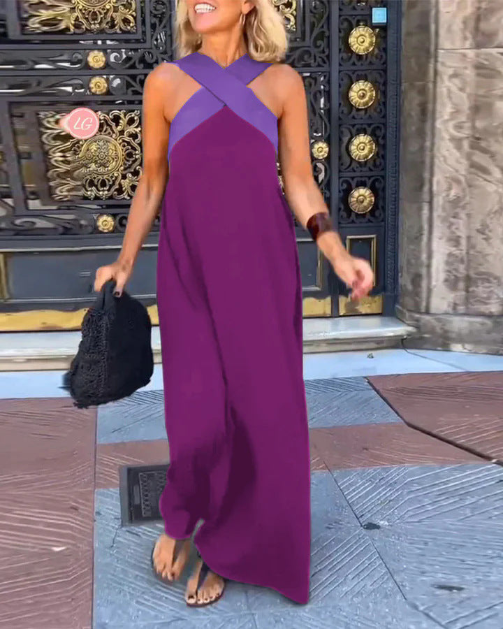 Women's Maxi Dress Cross Neck Sleeveless Summer