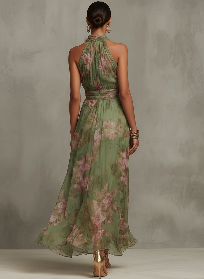 Floral Halter Neck Maxi Dress