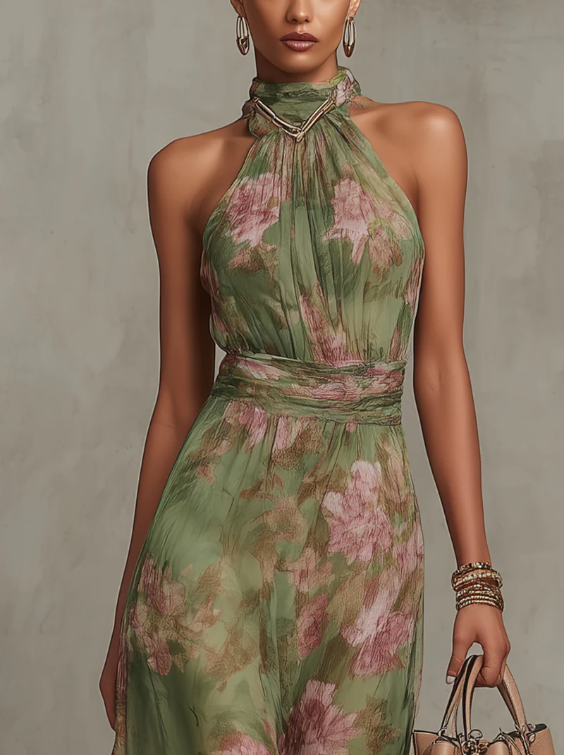 Floral Halter Neck Maxi Dress