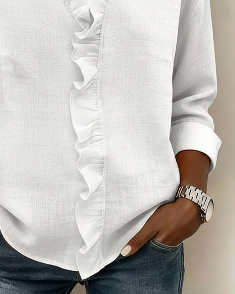 Women's ruffle blouse - loose flowing fit office setting