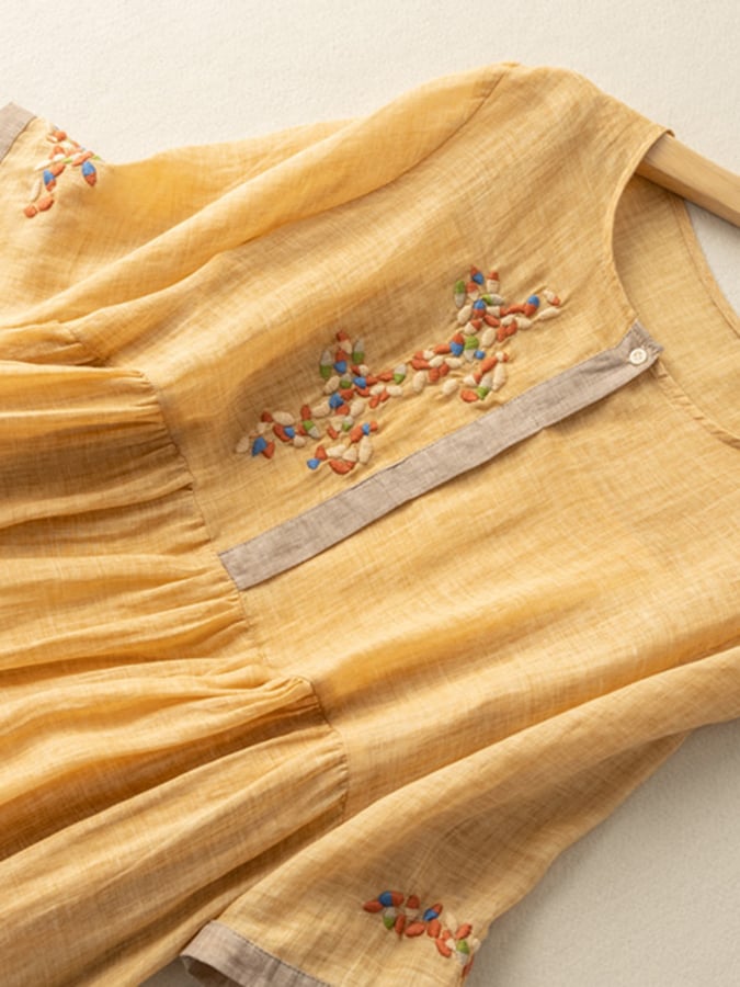Women's embroidered dress | cotton and linen blend with loose fit