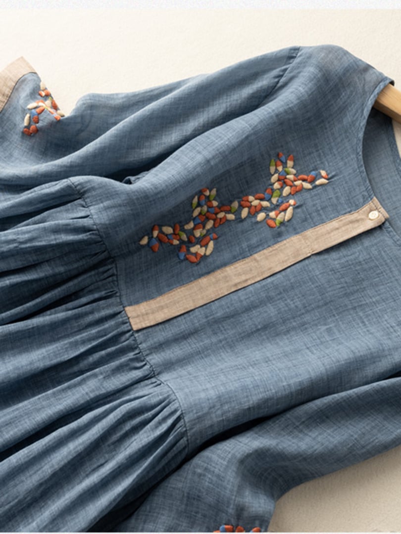Women's embroidered dress | cotton and linen blend with loose fit