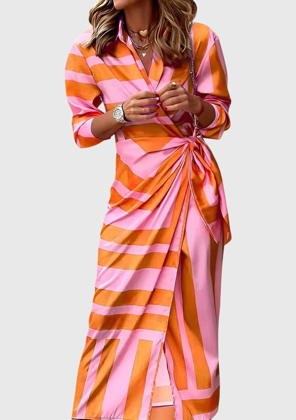 Midi wrap dress | printed collar dress for daily wear