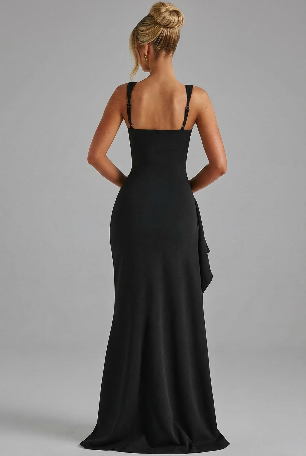 Square Neck Bodycon Slip Maxi Dress with Leg Split and Open Back Evening Gown
