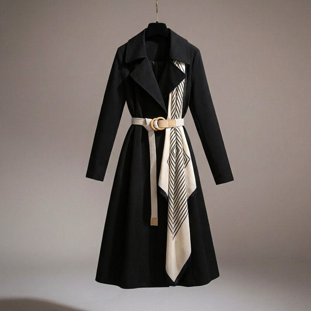 Women's Trenchcoat for Women Belted Scarf Detail Outerwear