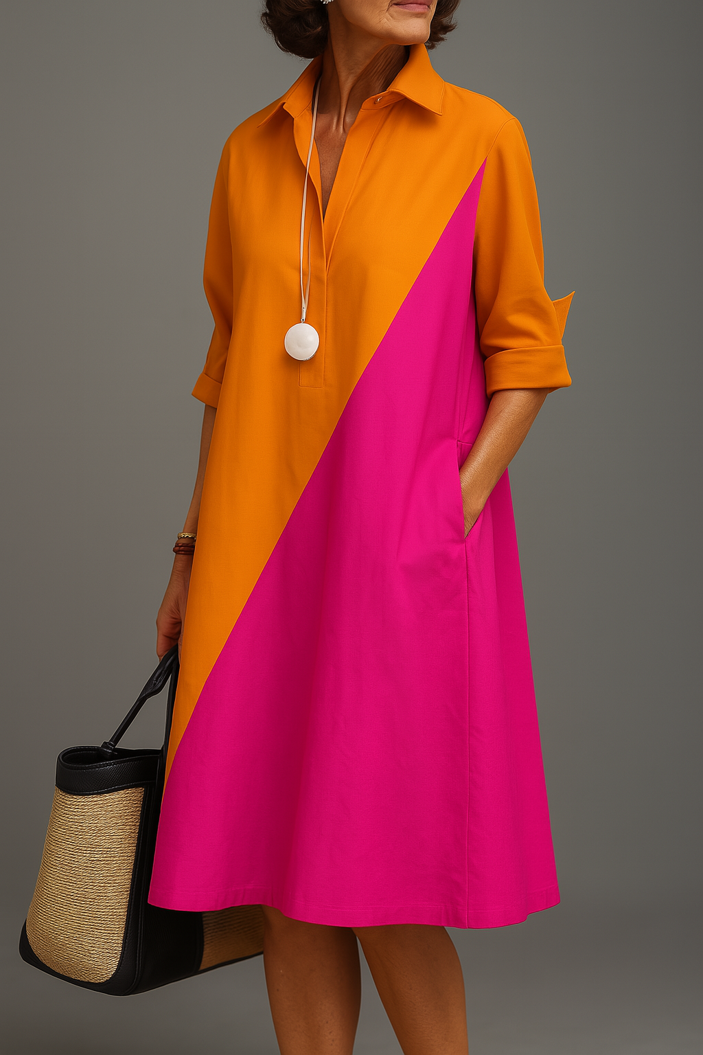 Midi shirt dress — split design for daily wear