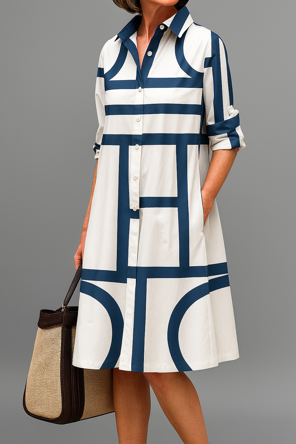 Women’s midi shirt dress — collared button-down casual dress
