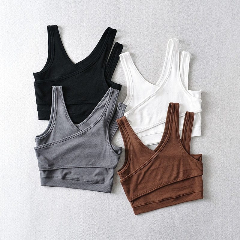 Ribbed v-neck crop top for women — sleeveless — casual summer