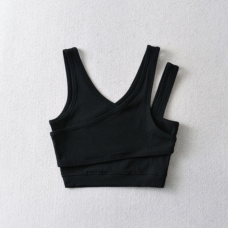 Ribbed v-neck crop top for women — sleeveless — casual summer