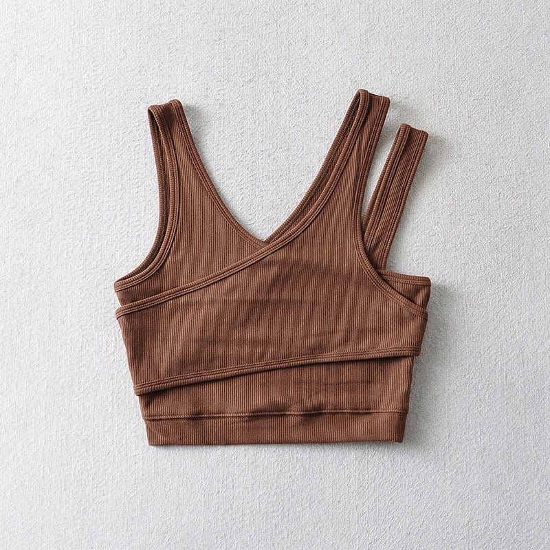 Ribbed v-neck crop top for women — sleeveless — casual summer