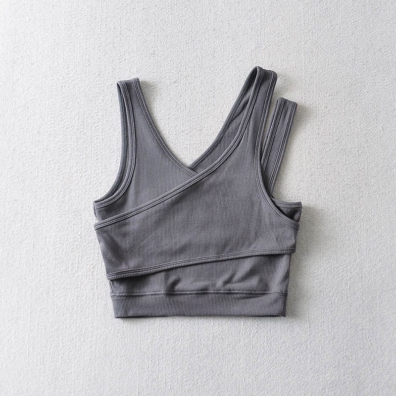 Ribbed v-neck crop top for women — sleeveless — casual summer