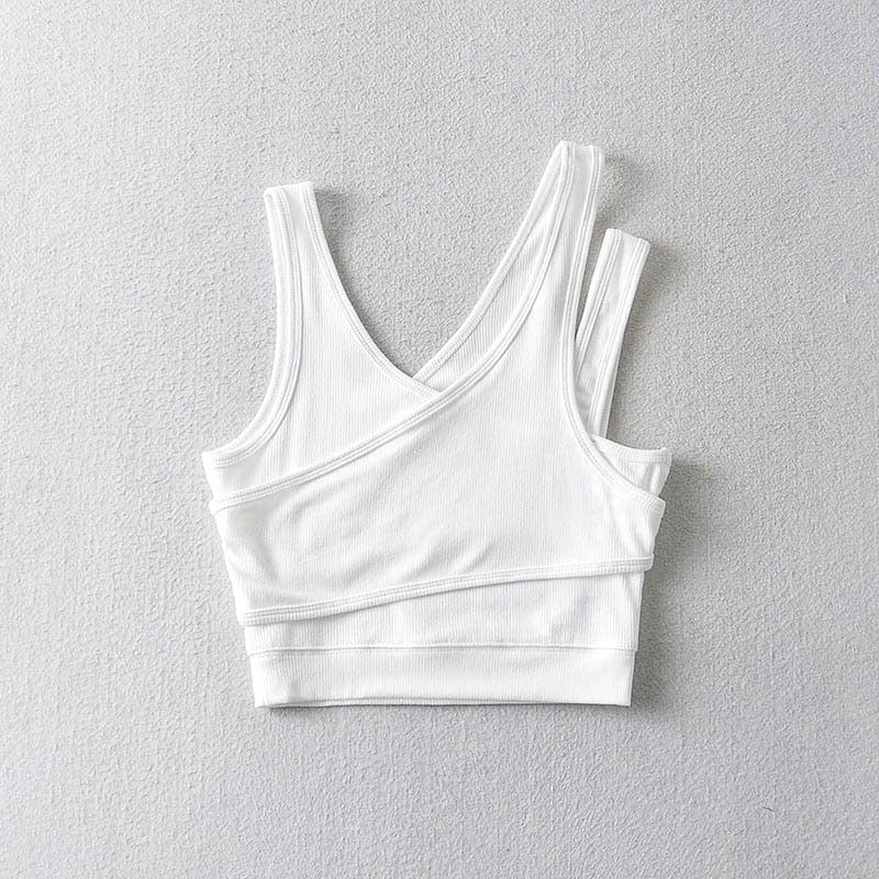 Ribbed v-neck crop top for women — sleeveless — casual summer