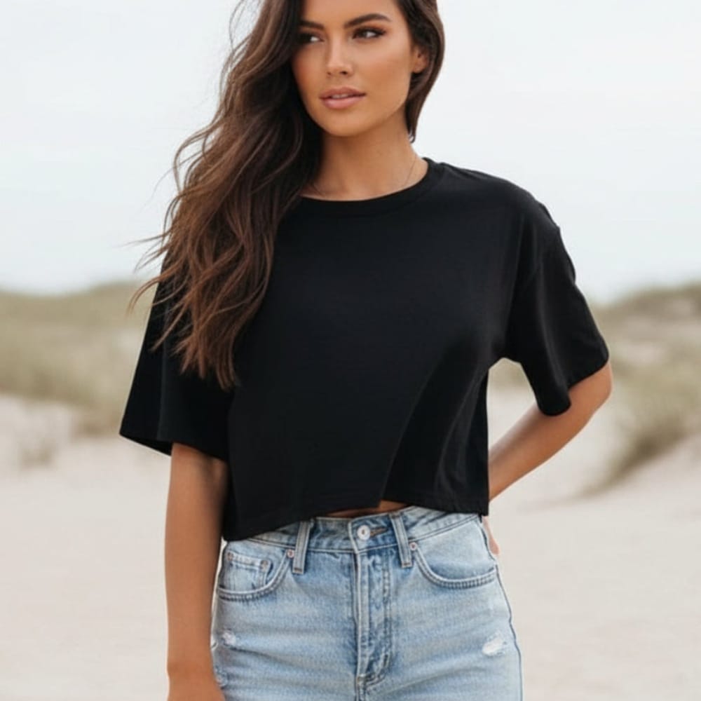 Women's crop top t-shirt in cotton blend with short sleeves