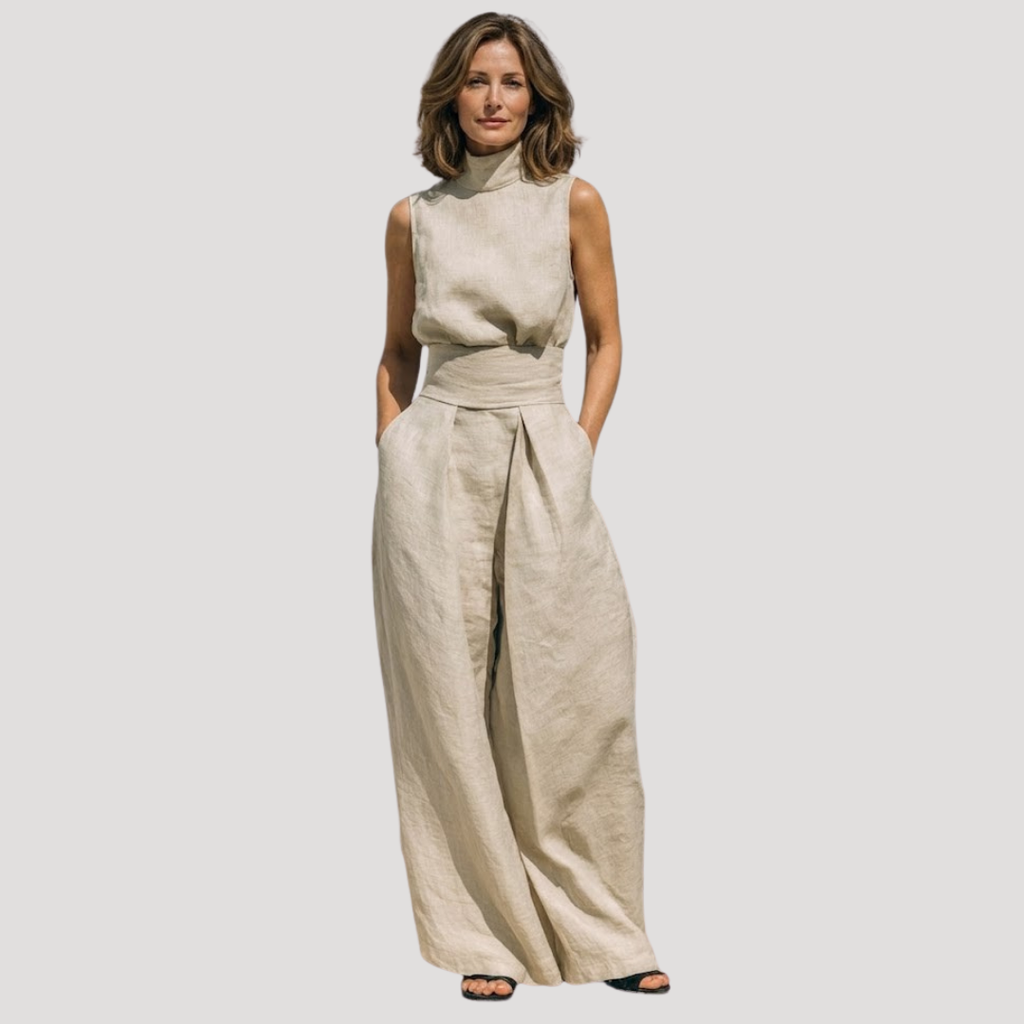 Women's Sleeveless Mock Neck Wide Leg Set