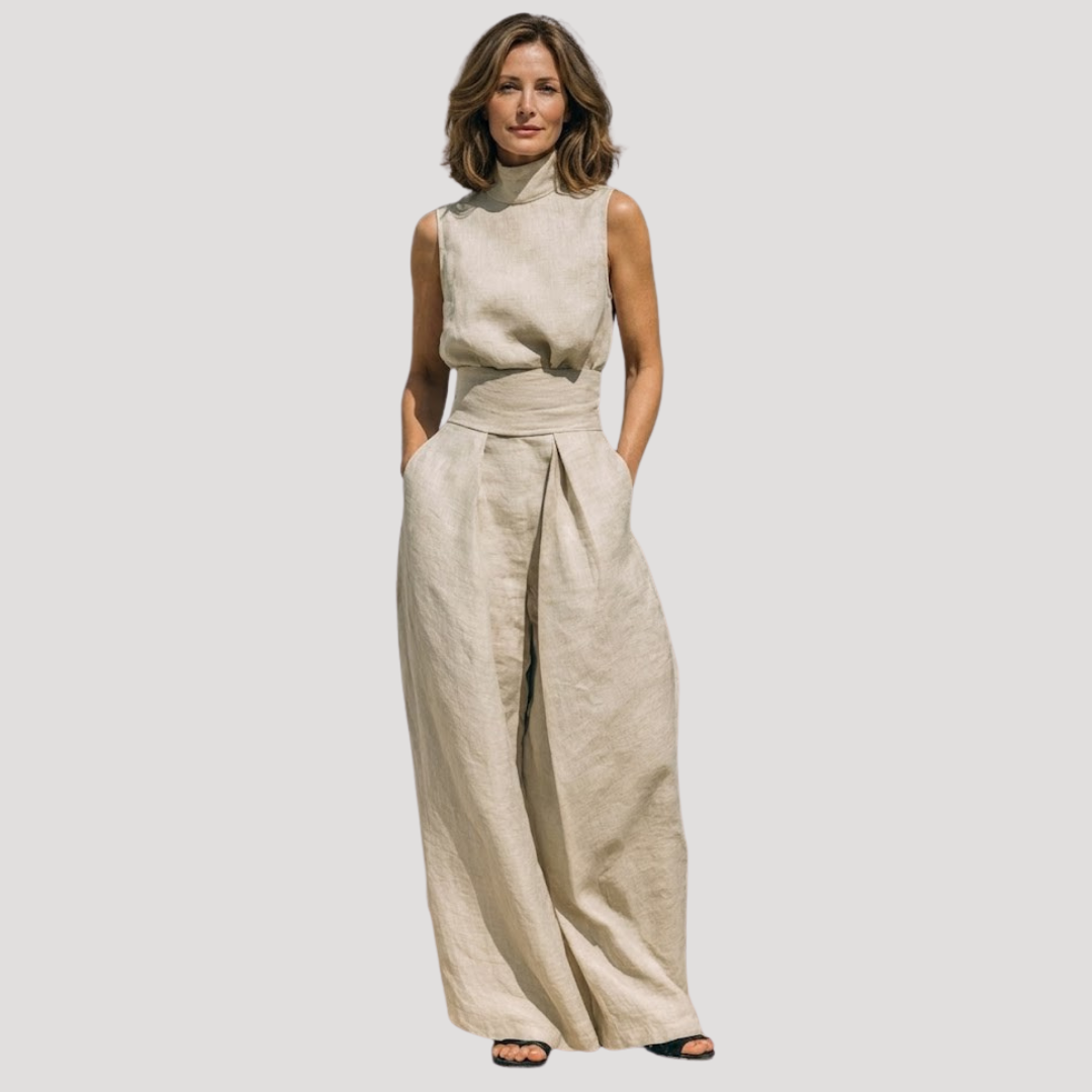 Women's Sleeveless Mock Neck Wide Leg Set