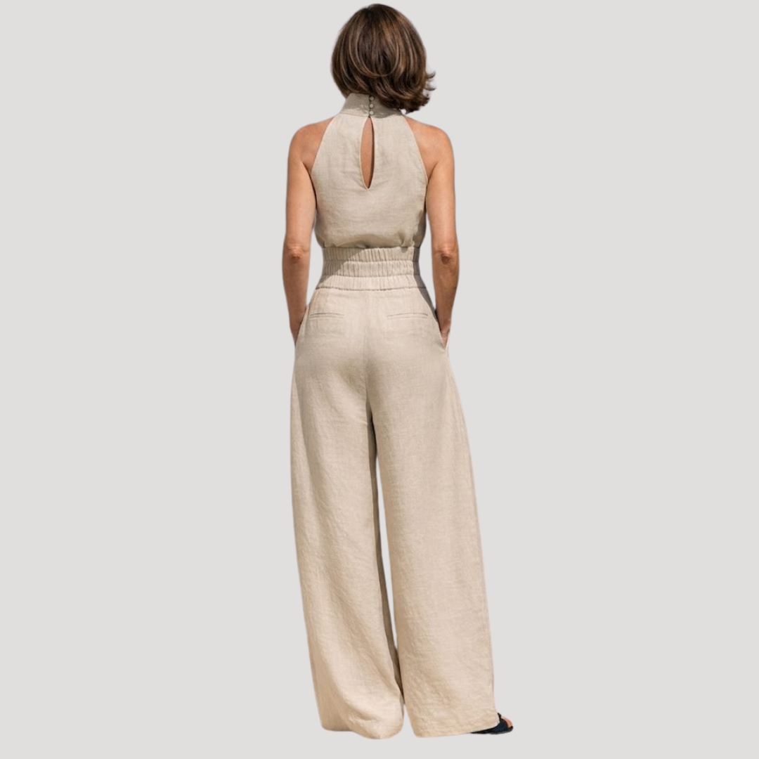 Women's Sleeveless Mock Neck Wide Leg Set