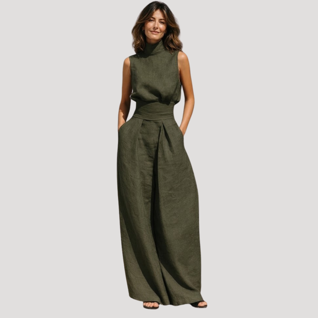 Women's Sleeveless Mock Neck Wide Leg Set