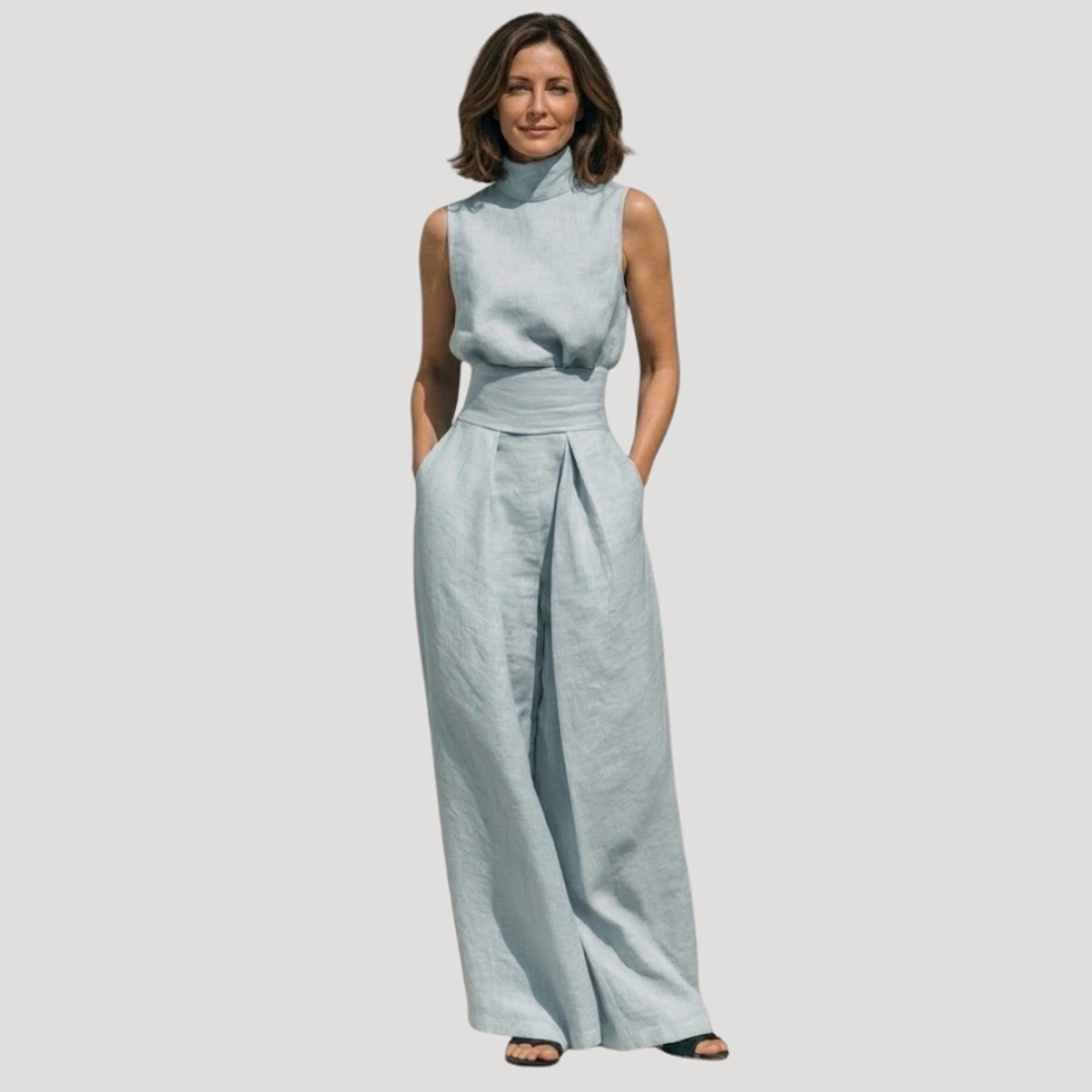 Women's Sleeveless Mock Neck Wide Leg Set