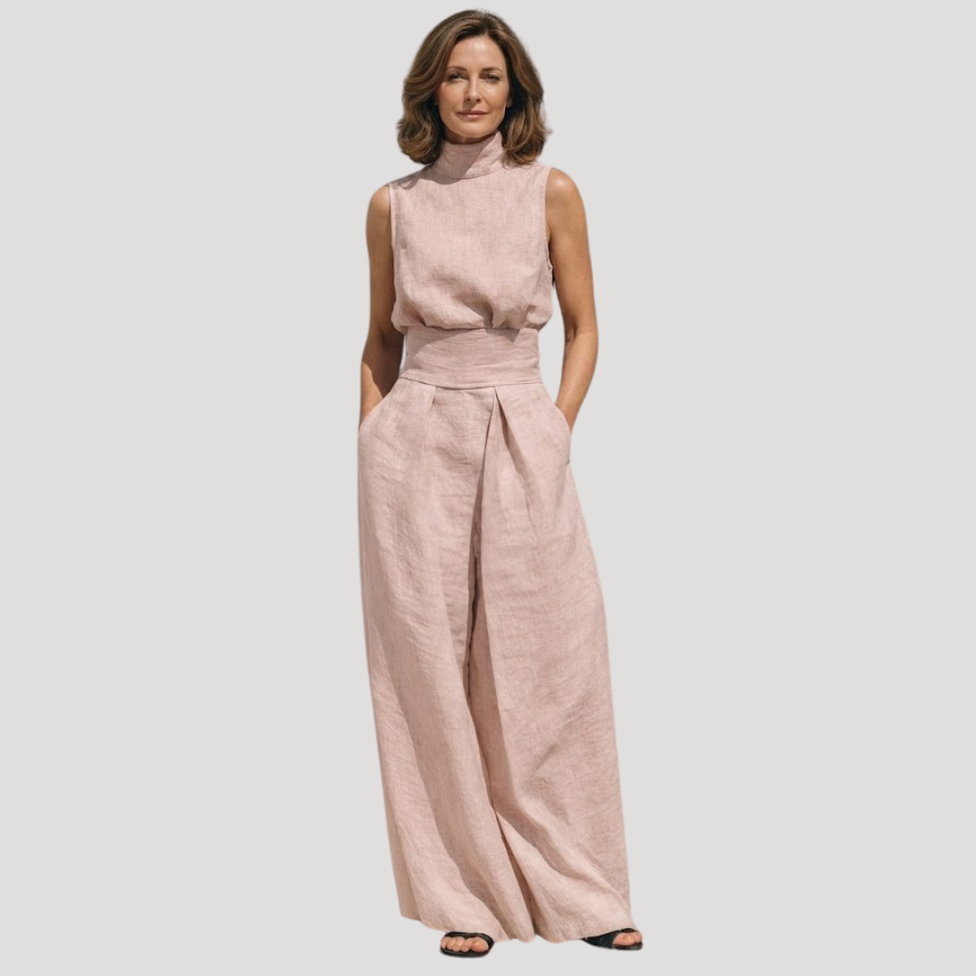 Women's Sleeveless Mock Neck Wide Leg Set