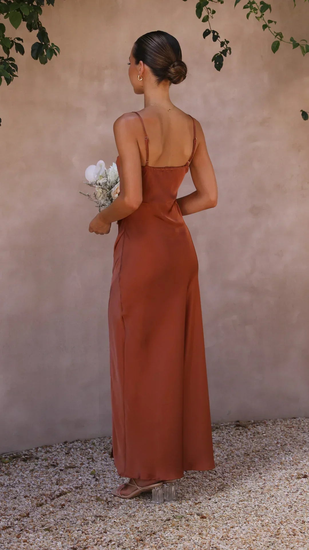 Satin Maxi Dress Square Neck Sleeveless Ruched Side Slit Evening Formal Slip Dress