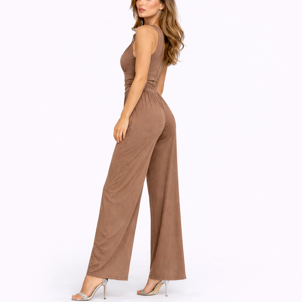 Sleeveless Wide-Leg V-Neck Jumpsuit