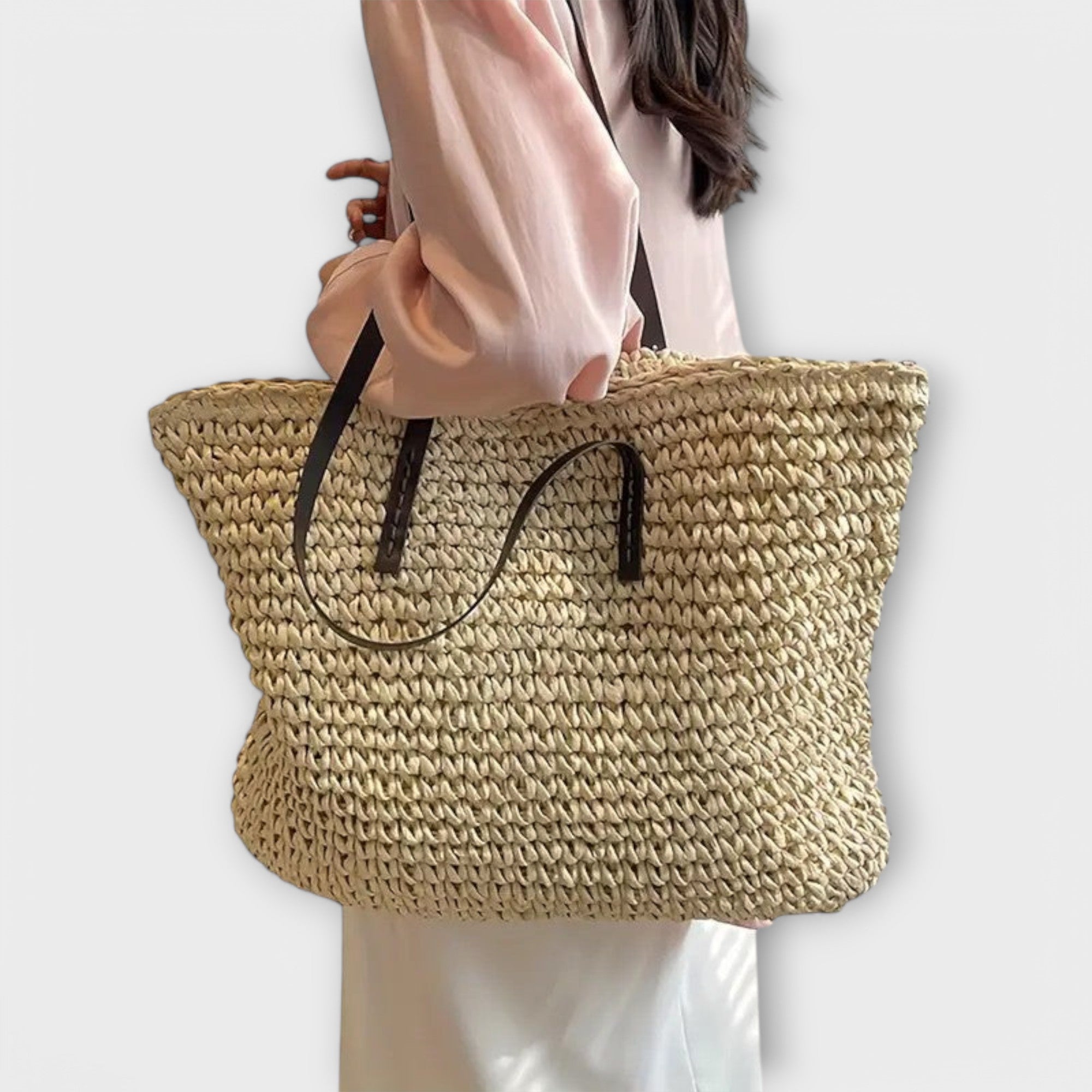 Woven Straw Tote Handbag