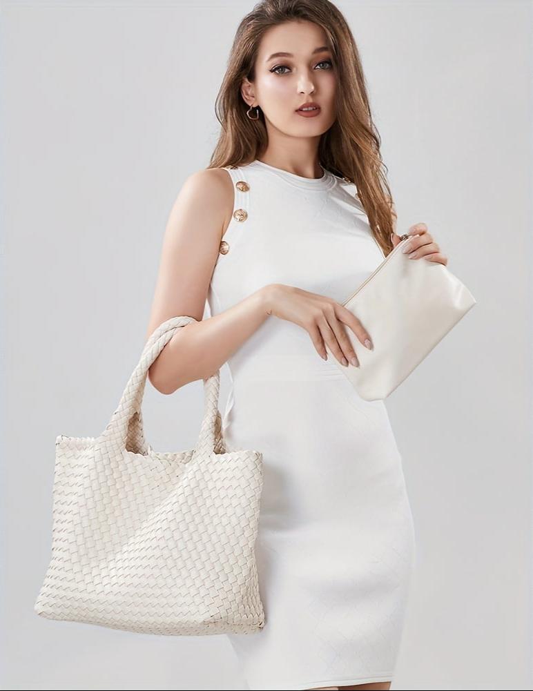 Large woven women's tote bag shoulder
