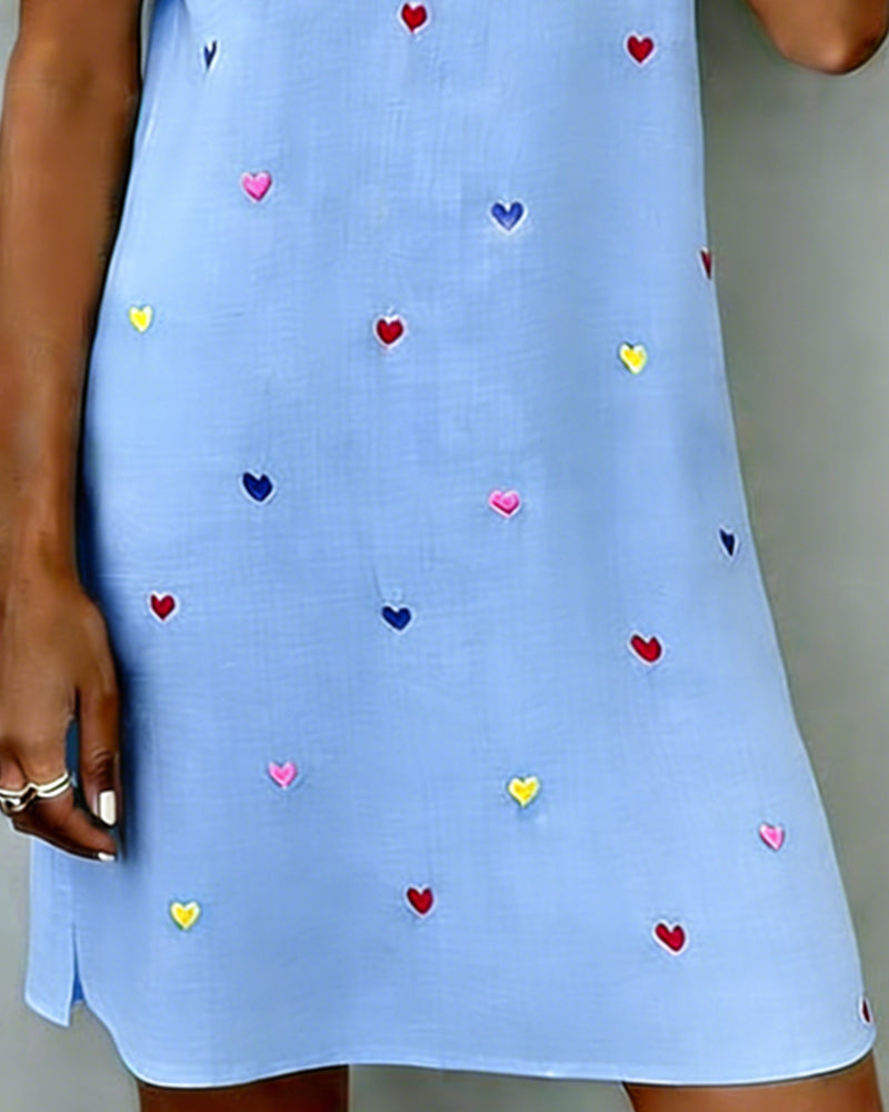 Women's Linen Dress Heart Print Casual