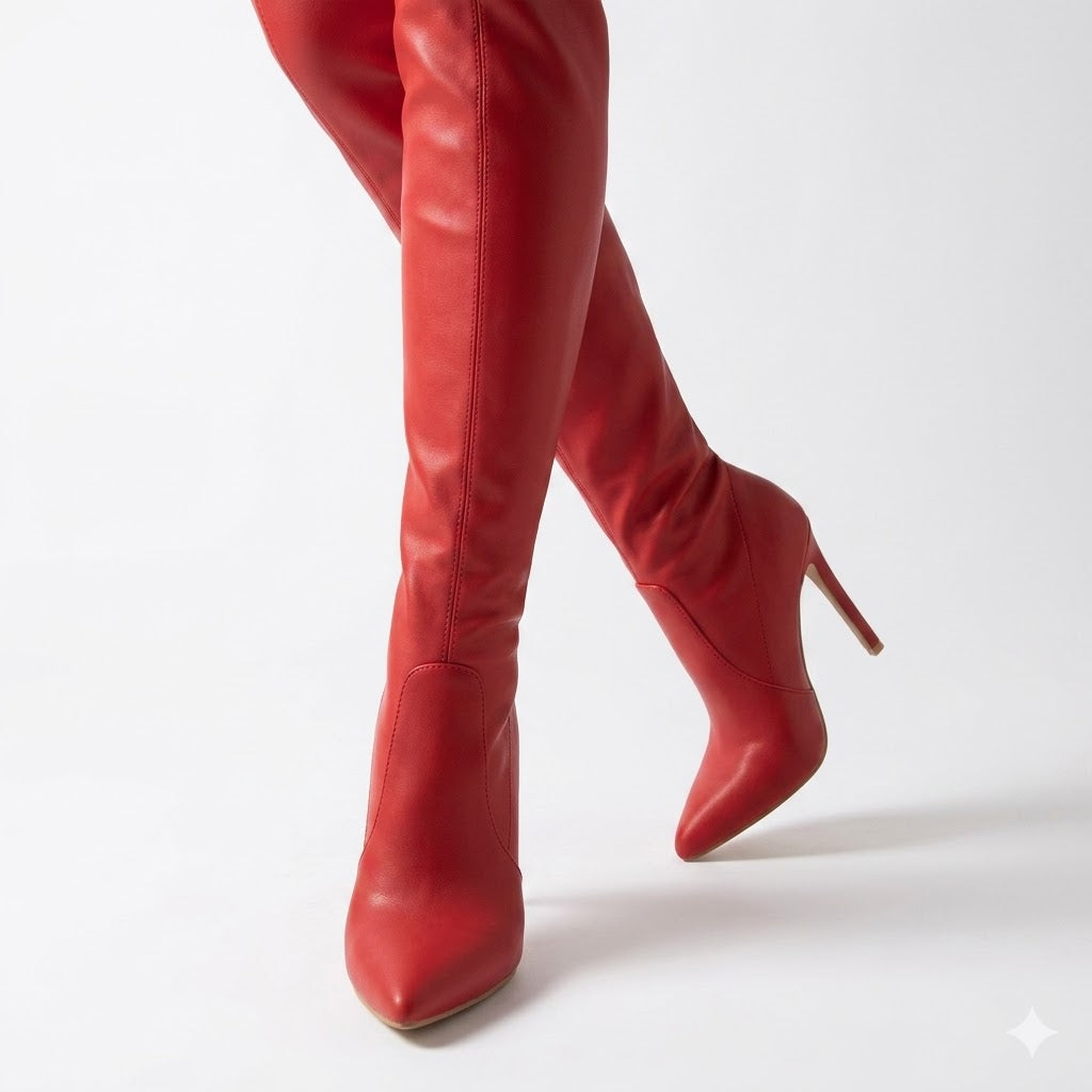 Women's Over The Knee Boots Faux Leather Stiletto Heel Pointed Toe Slim Fit Evening