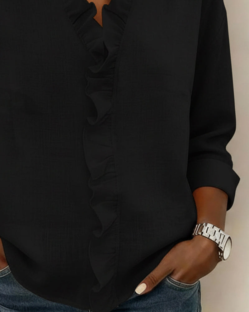 Women's ruffle blouse - loose flowing fit office setting