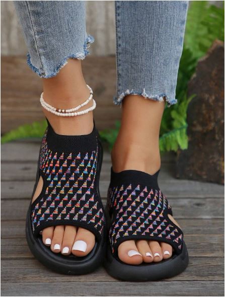 Women's Platform Sandals Open Toe Knit Mesh Slip On Lightweight Casual Walking Shoes