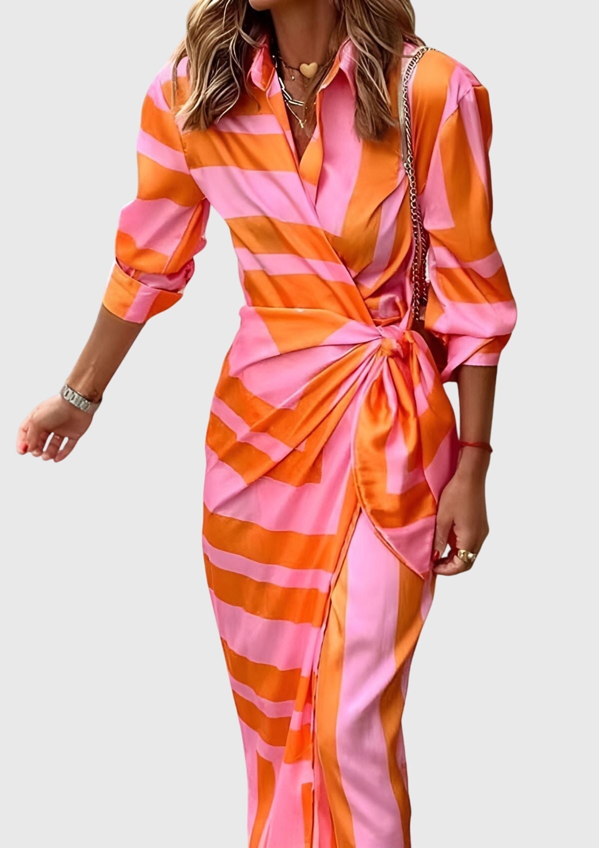 Midi wrap dress | printed collar dress for daily wear